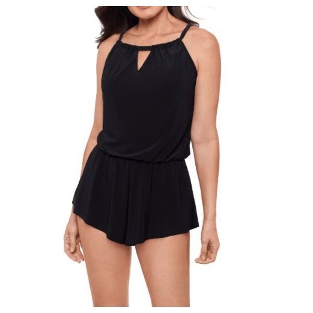 Aqua Green Women's Size Large Black Keyhole Blouson Romper